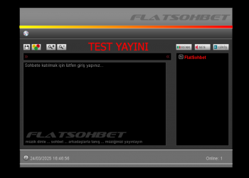 SERTOGLU FLATSOHBET    ÇOK YAKINDA  SİZLERLE   TEST  YAZAN  YAZININ AZ  ÜSTÜNE   ÇİFT TIKLAYIN RADYO  ÇALARI ÇALIŞTIRMIŞ OLURSUNUZ